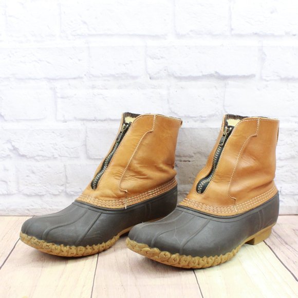 LL Bean Brown Leather Front Zip Waterproof Insulated Ankle Duck Boots Size 9 - Picture 2 of 10